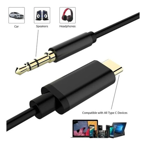 Cable Auxiliar Adaptador Conversor Usb Tipo C A Jack 3,5mm